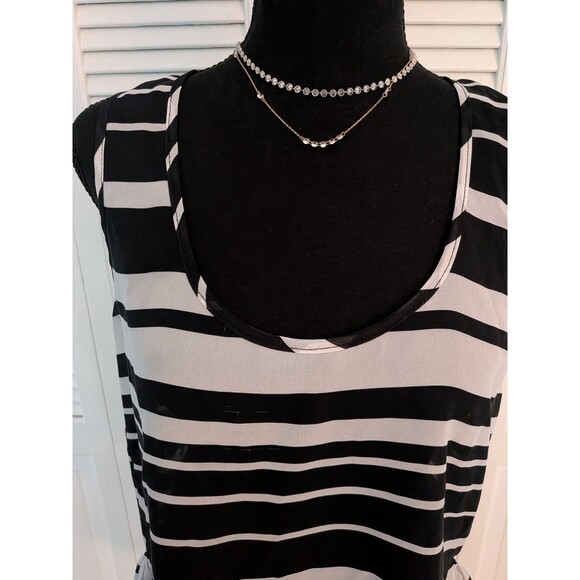 Aeropostale Womens Jr L Sheer Black White Striped Extended Back Tank Top Flowy - Picture 2 of 9